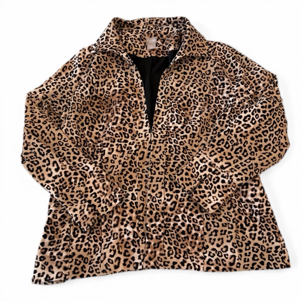 Chicos Animal Print Ponte Jacket Women Size 2 Brown Black Blazer
